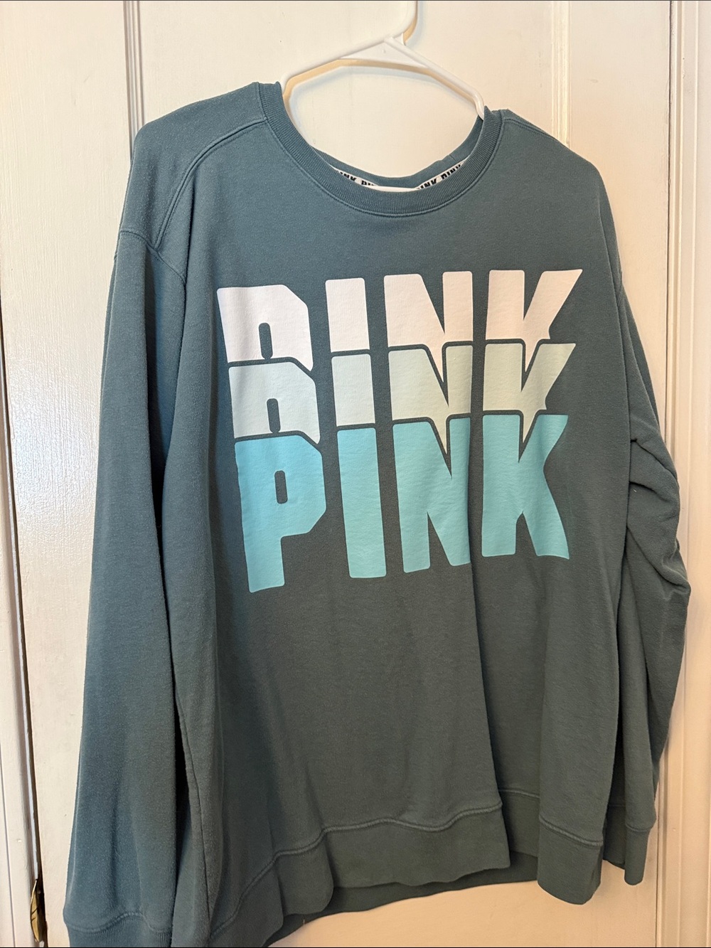 🩵 VS PINK Gradient Logo Crewneck - Teal & White Sz L